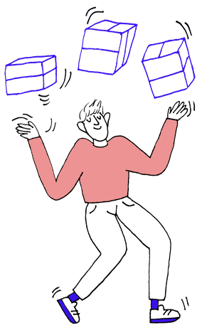 Illustration d'un homme qui jongle avec trois paquets