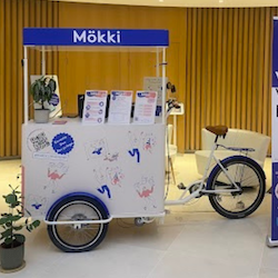 A mobile Mökki kiosk in a building